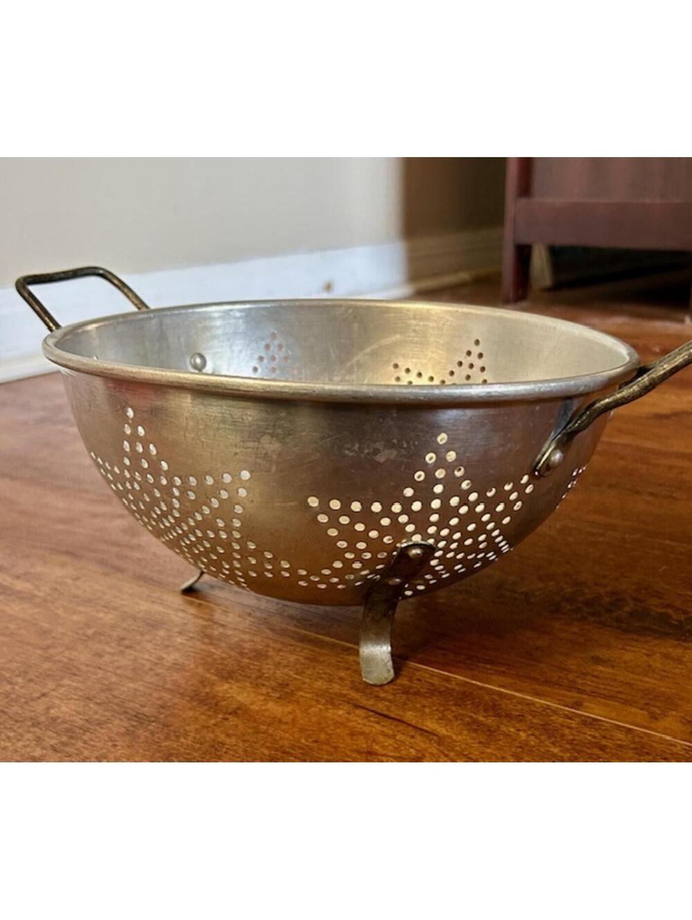 Vintage Metal Colander with Star Pattern and Handles